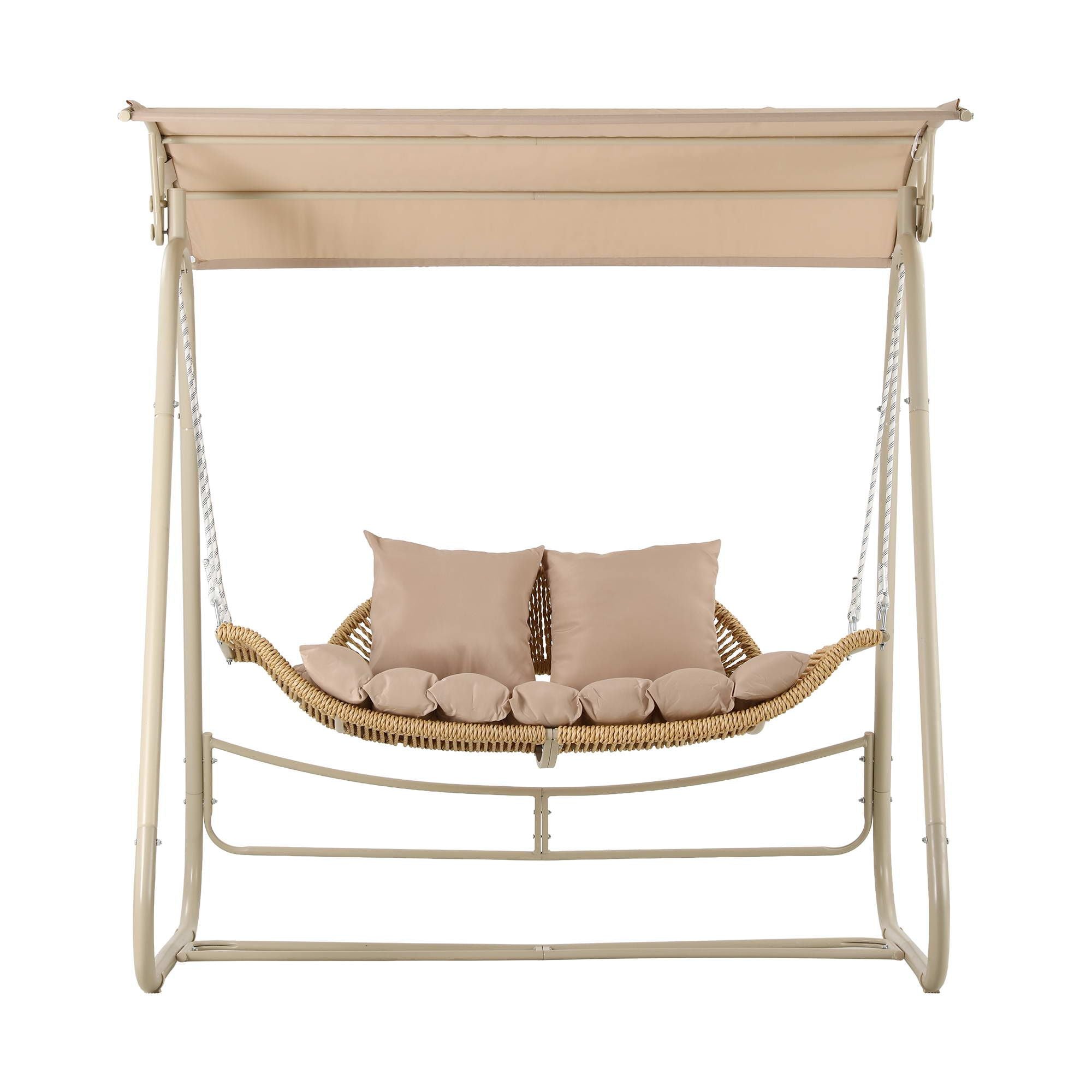 Gardeon Outdoor Swing Chair 2-Seater Rattan Seat with Canopy Beige