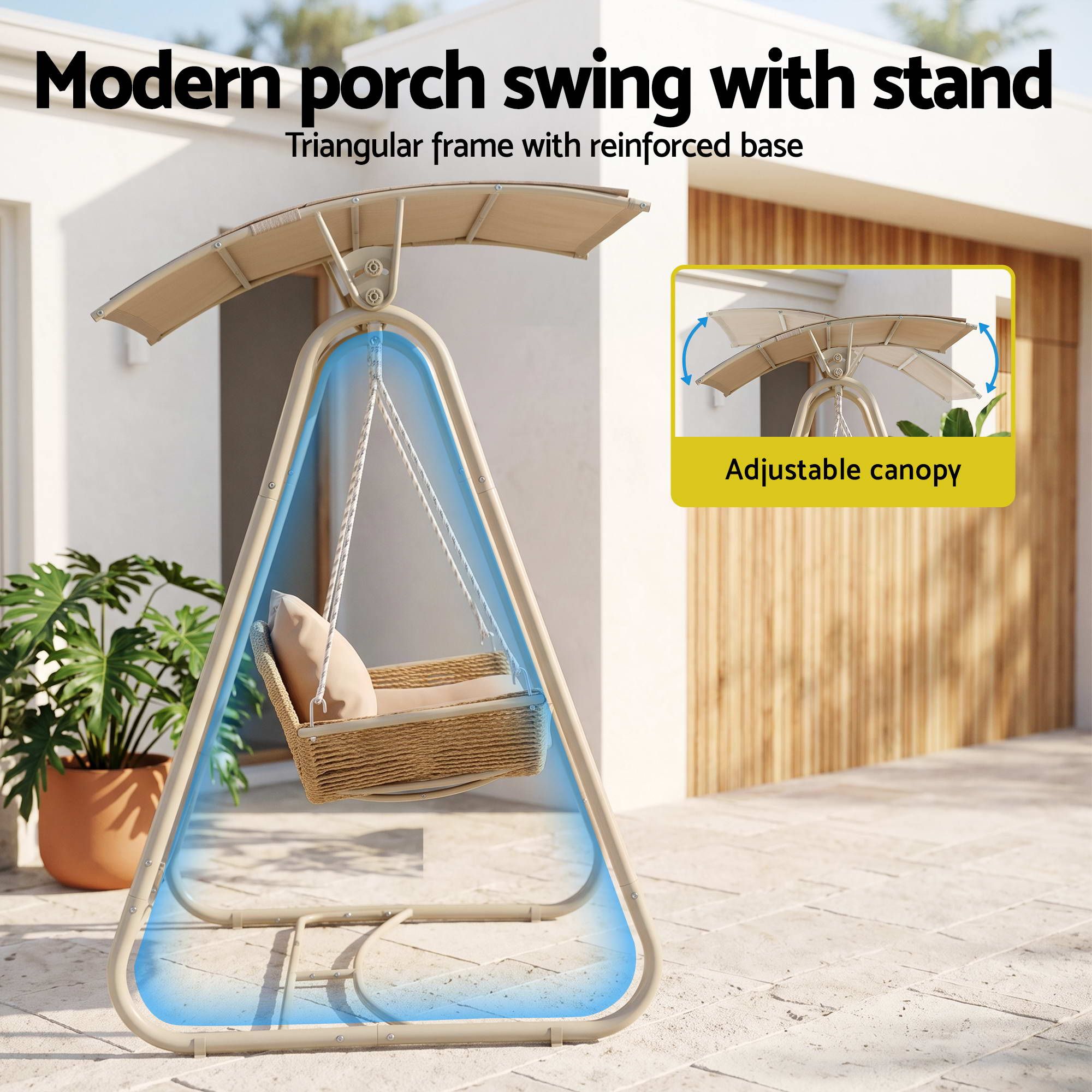 Gardeon Outdoor Swing Chair 2-Seater Rattan Seat with Canopy Beige