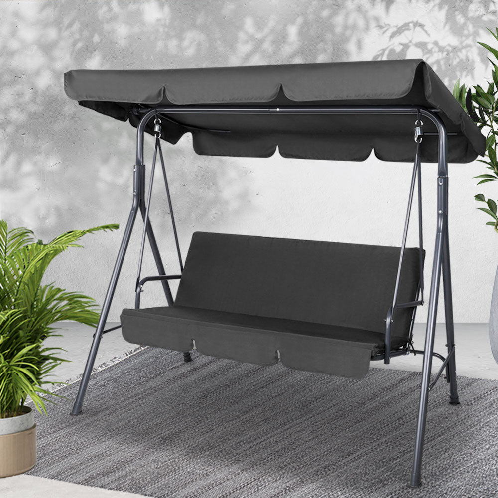 Outdoor Chairs: Gardeon Outdoor Swing Chair Garden Chair Bench Furniture Canopy 3 Seater Black