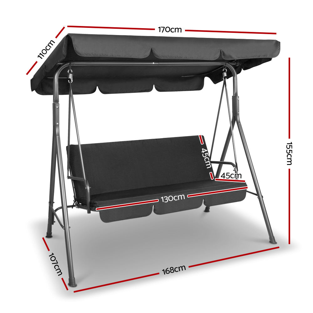 Outdoor Chairs: Gardeon Outdoor Swing Chair Garden Chair Bench Furniture Canopy 3 Seater Black