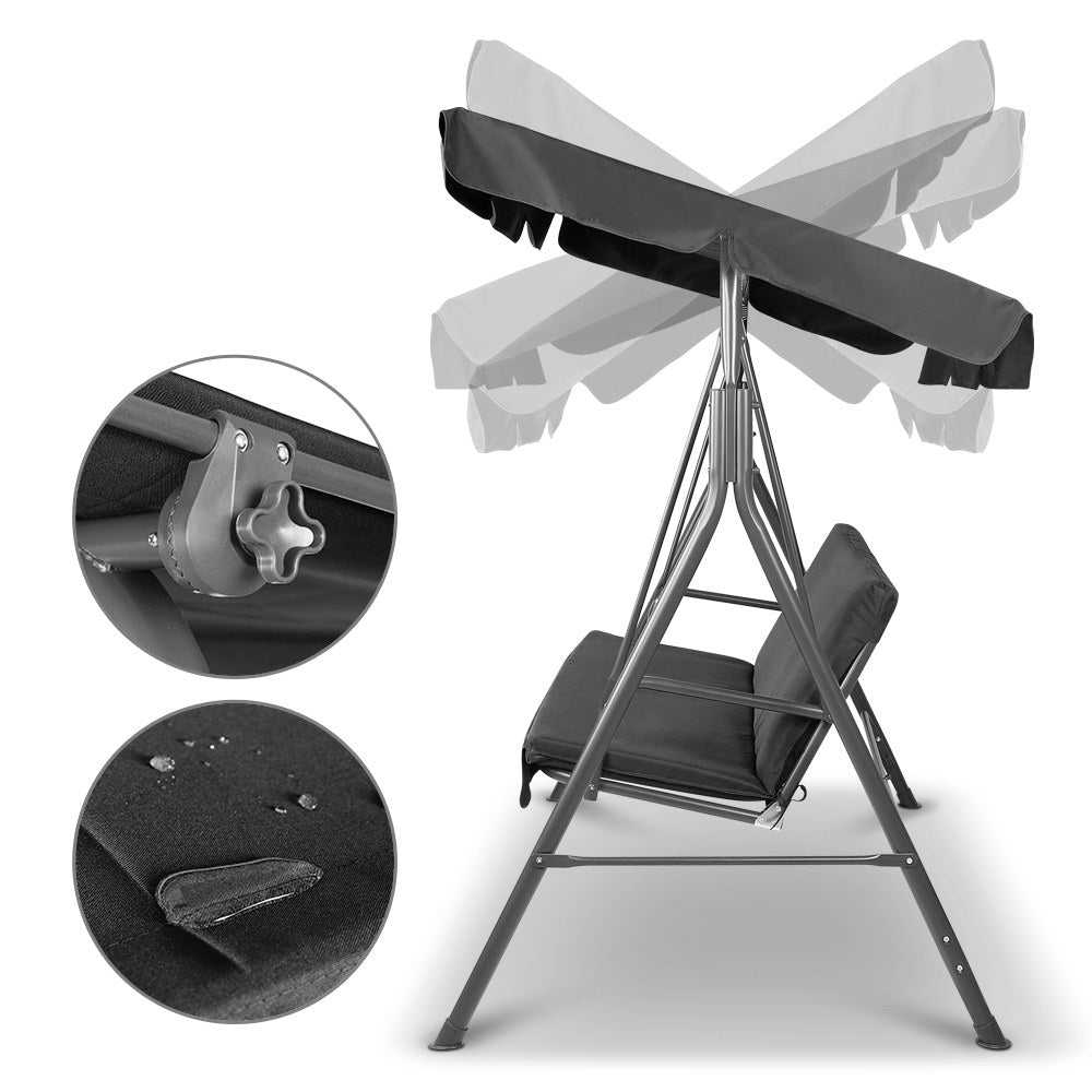 Outdoor Chairs: Gardeon Outdoor Swing Chair Garden Chair Bench Furniture Canopy 3 Seater Black