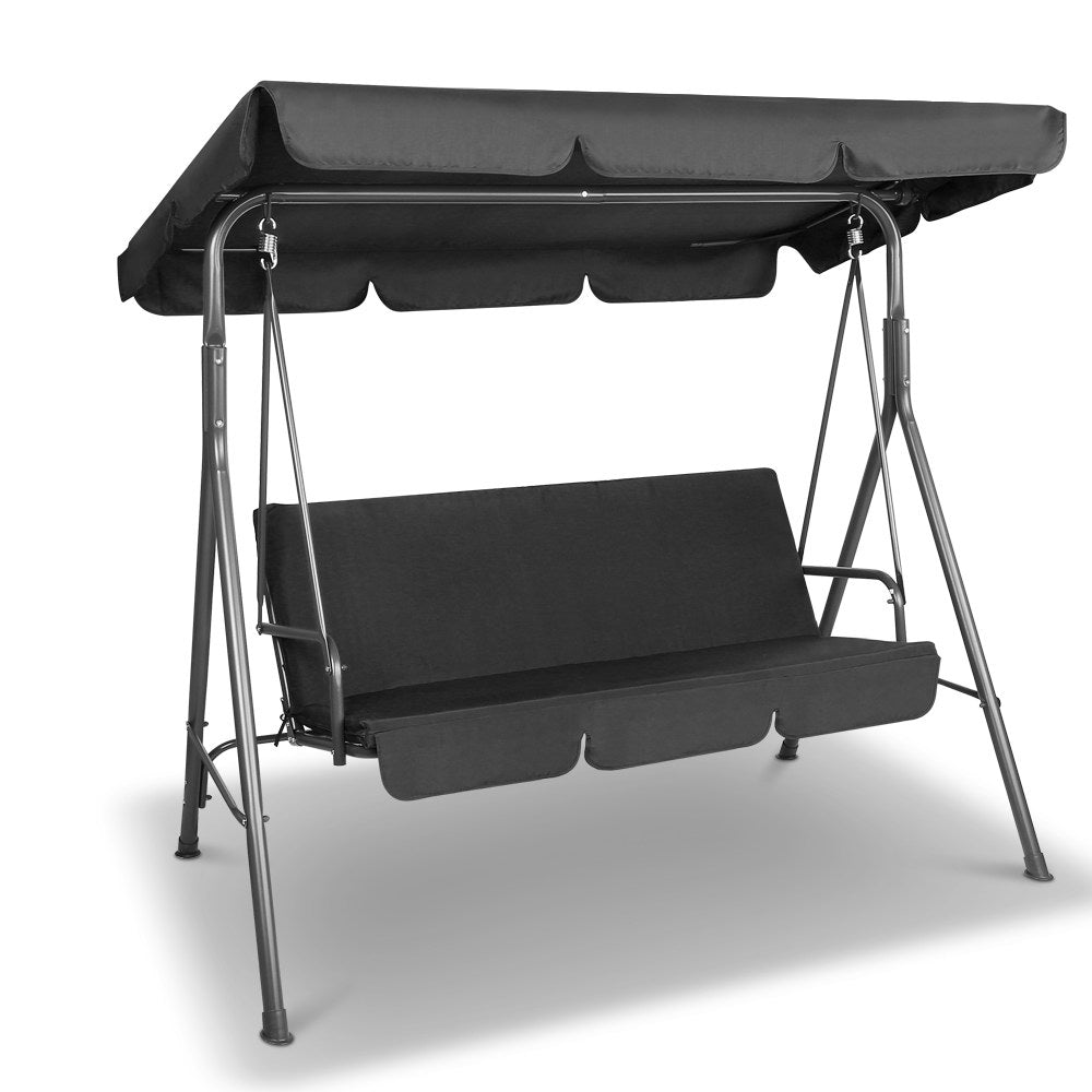 Outdoor Chairs: Gardeon Outdoor Swing Chair Garden Chair Bench Furniture Canopy 3 Seater Black