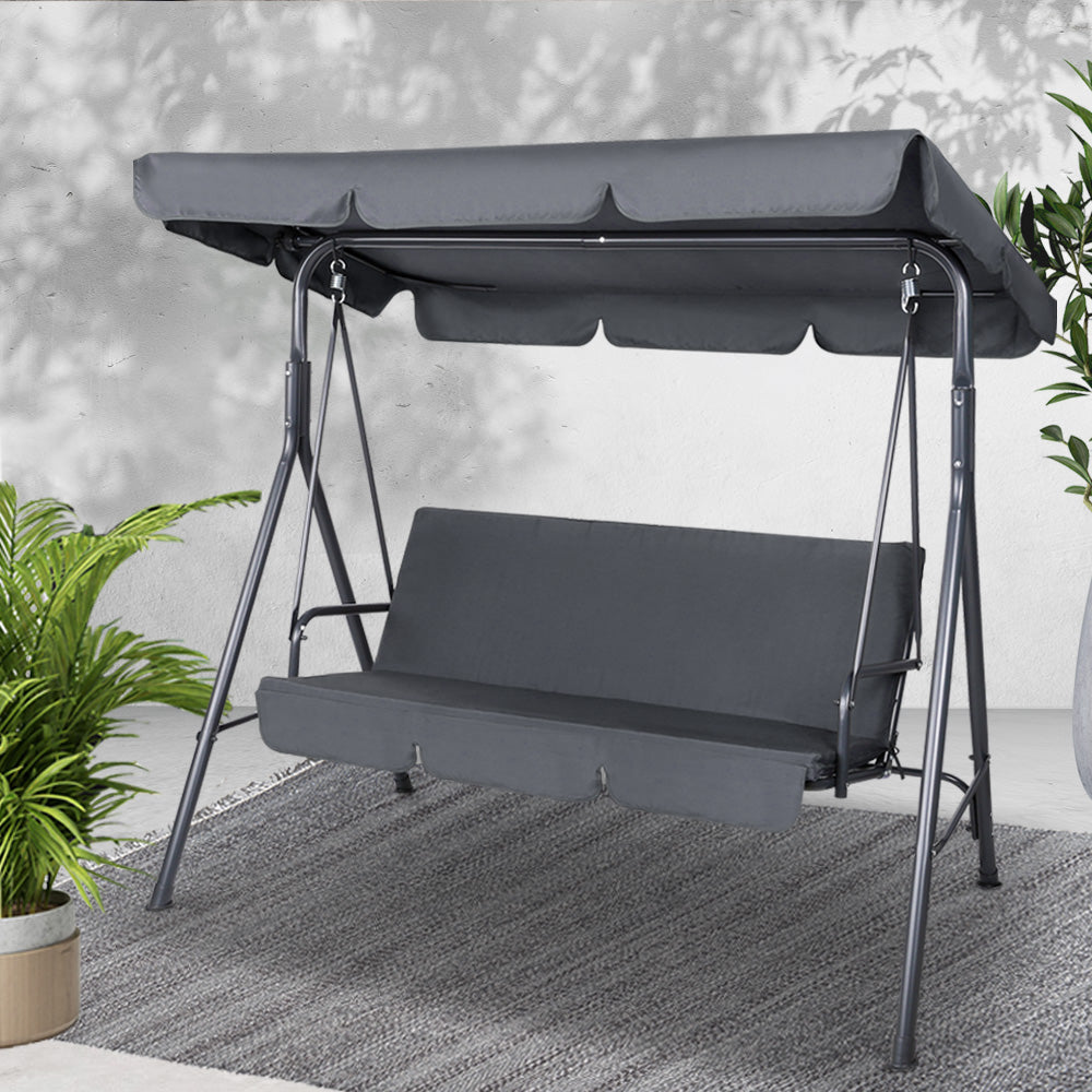 Outdoor Chairs: Gardeon Outdoor Swing Chair Garden Chair Bench Furniture Canopy 3 Seater Grey