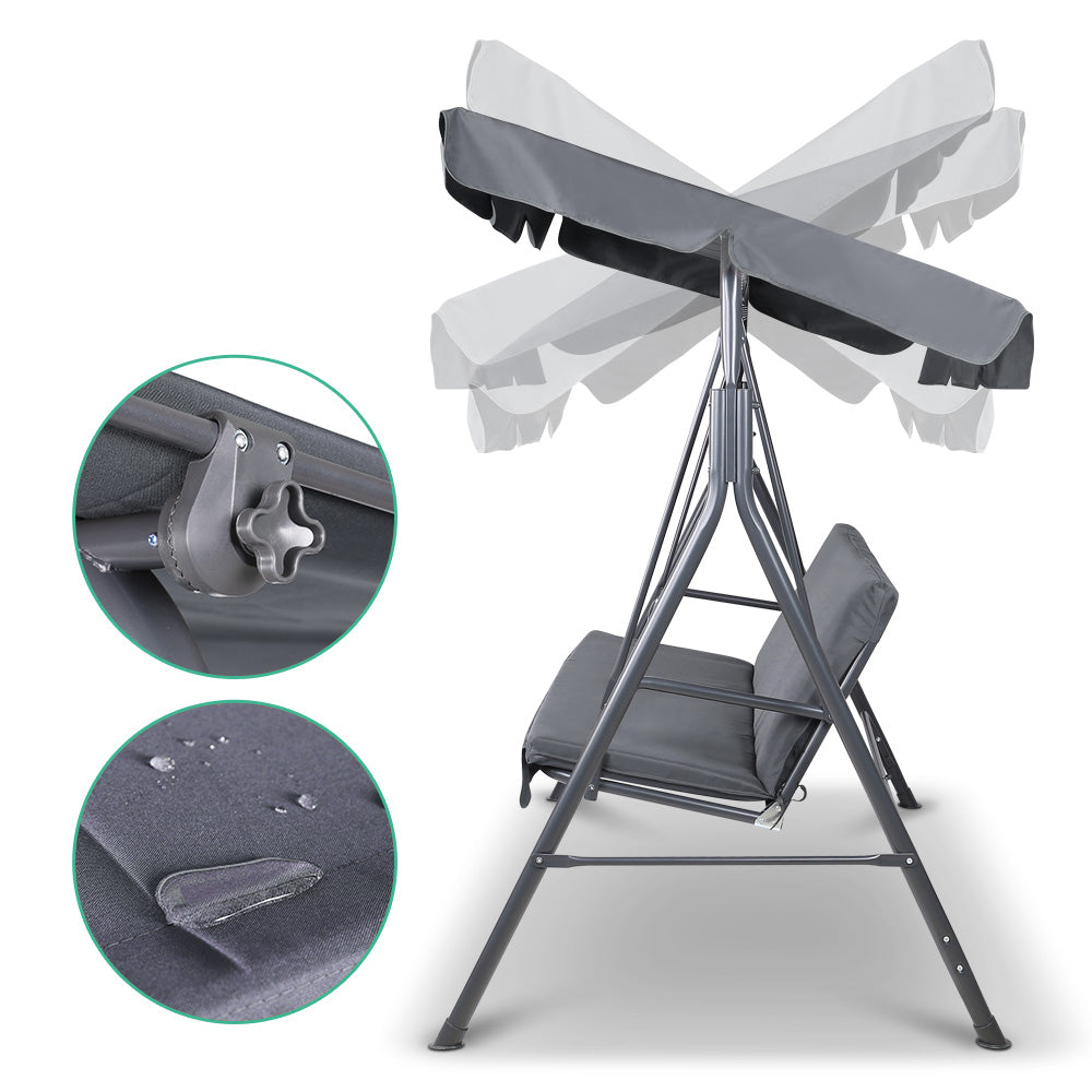 Outdoor Chairs: Gardeon Outdoor Swing Chair Garden Chair Bench Furniture Canopy 3 Seater Grey