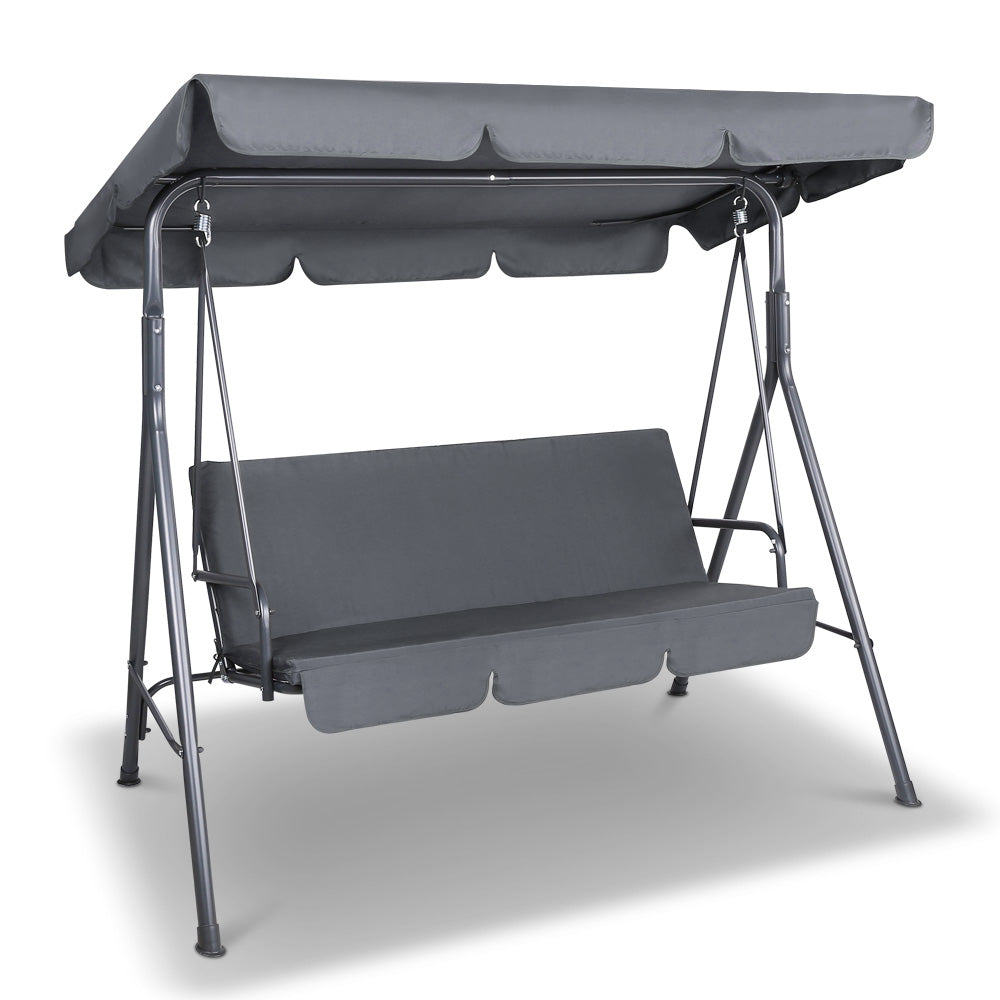 Outdoor Chairs: Gardeon Outdoor Swing Chair Garden Chair Bench Furniture Canopy 3 Seater Grey