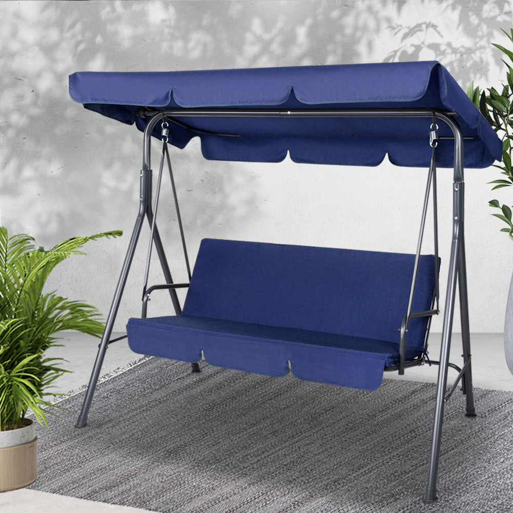 Outdoor Chairs: Gardeon Outdoor Swing Chair Garden Bench Furniture Canopy 3 Seater Navy