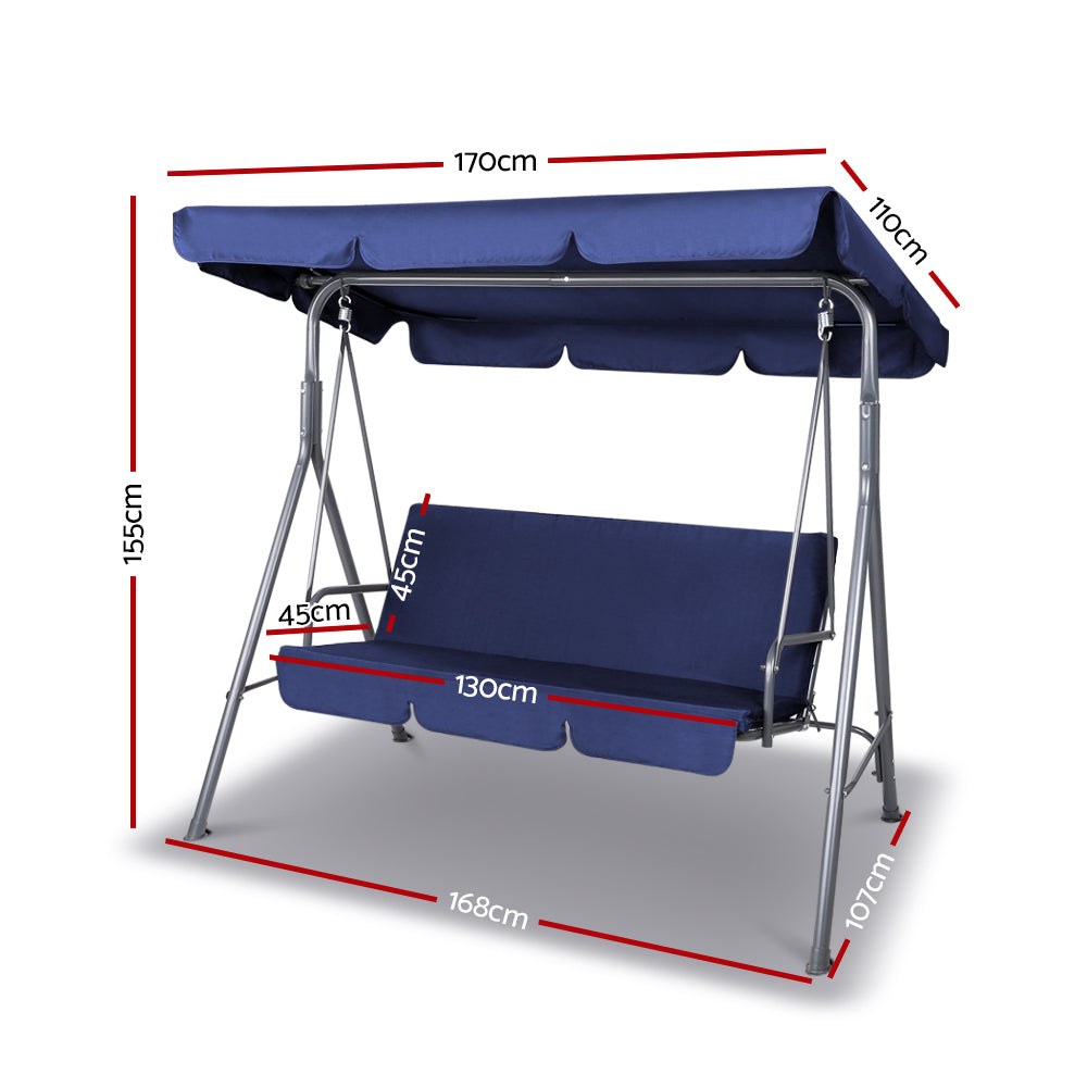 Outdoor Chairs: Gardeon Outdoor Swing Chair Garden Bench Furniture Canopy 3 Seater Navy