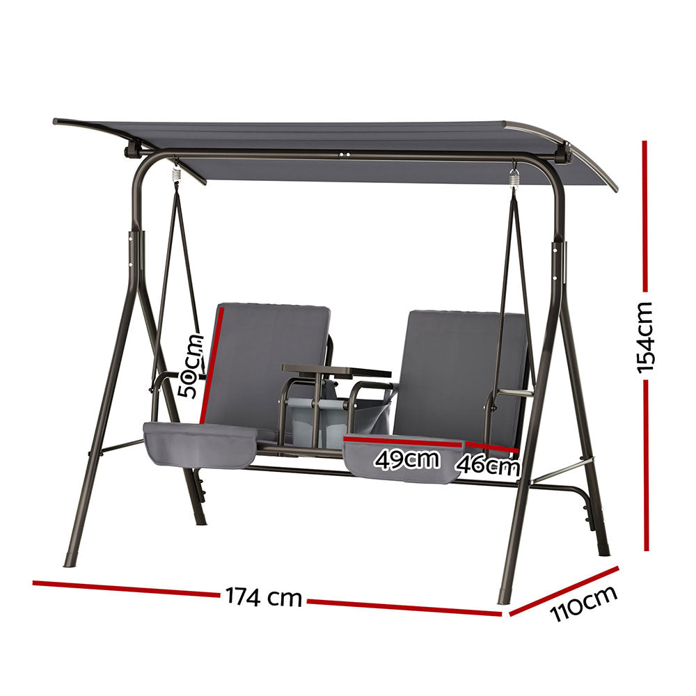 Outdoor Chairs: Gardeon Outdoor Swing Chair Garden Chair Canopy Cup Holder 2 Seater Grey