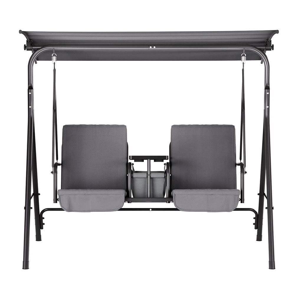 Outdoor Chairs: Gardeon Outdoor Swing Chair Garden Chair Canopy Cup Holder 2 Seater Grey