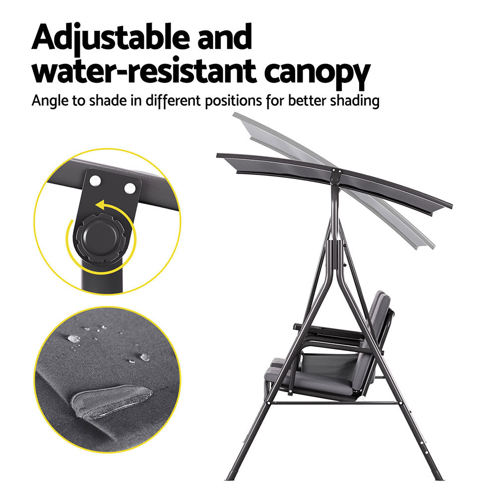 Outdoor Chairs: Gardeon Outdoor Swing Chair Garden Chair Canopy Cup Holder 2 Seater Grey