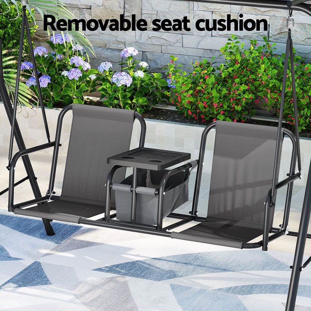 Outdoor Chairs: Gardeon Outdoor Swing Chair Garden Chair Canopy Cup Holder 2 Seater Grey