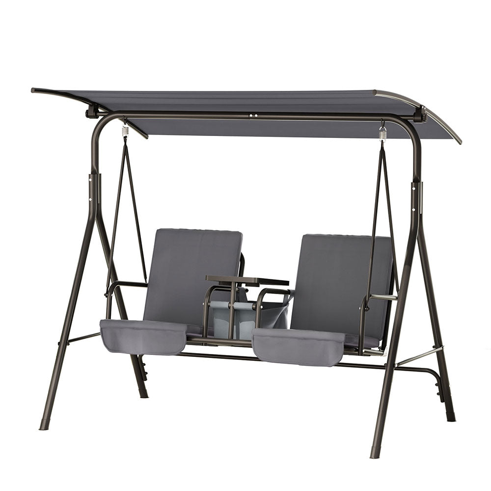 Outdoor Chairs: Gardeon Outdoor Swing Chair Garden Chair Canopy Cup Holder 2 Seater Grey