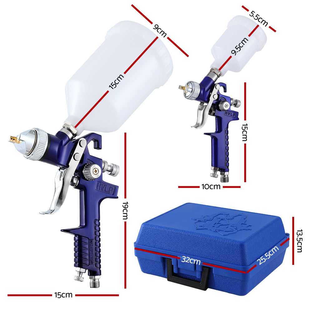 Air Compressors: Giantz 2PC HVLP Spray Gun Paint Gun Gravity Feed 0.8mm 1.4,mm Nozzles Included