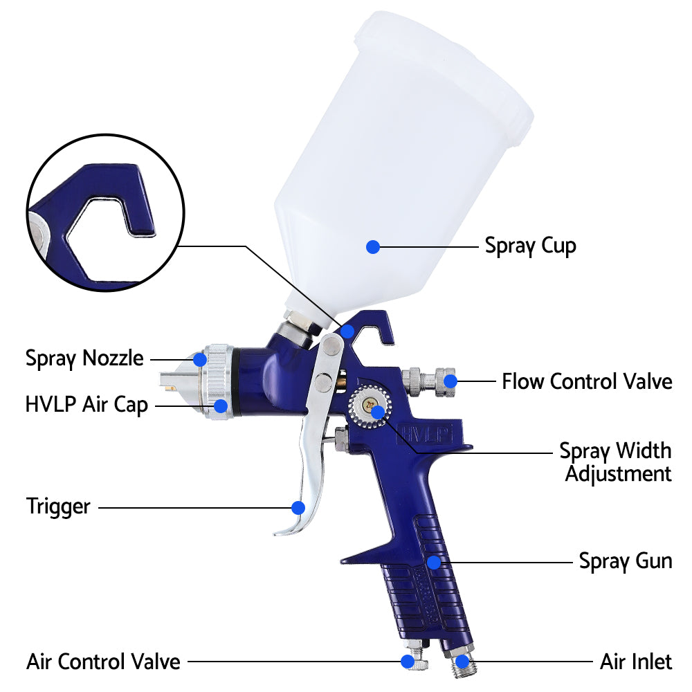Air Compressors: Giantz 2PC HVLP Spray Gun Paint Gun Gravity Feed 0.8mm 1.4,mm Nozzles Included