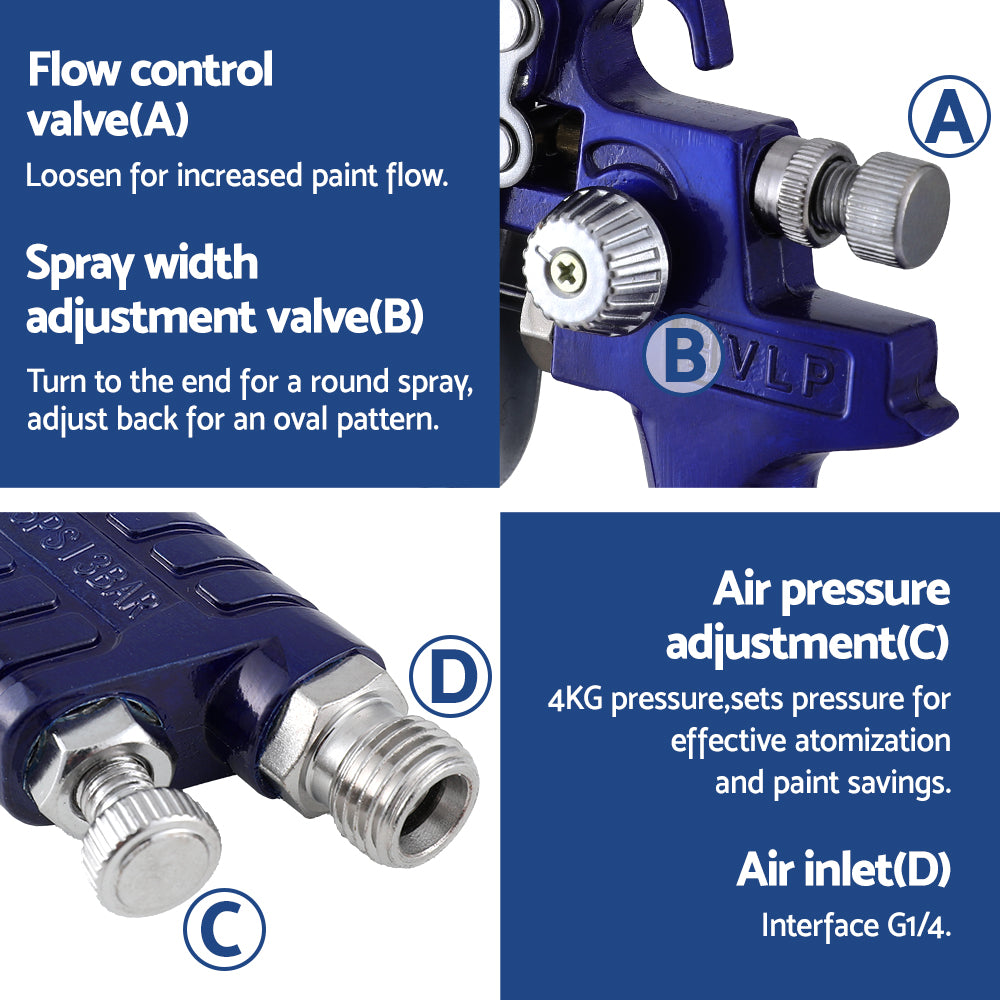 Air Compressors: Giantz 2PC HVLP Spray Gun Paint Gun Gravity Feed 0.8mm 1.4,mm Nozzles Included