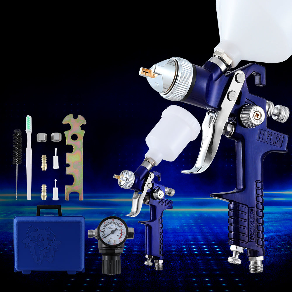 Air Compressors: Giantz 2PC HVLP Spray Gun Paint Gun Gravity Feed 0.8mm 1.4,mm Nozzles Included