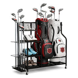 Golf Accessories: Everfit Golf Bag Storage Golf Storage Garage Organizer with Wheels Black