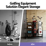 Golf Accessories: Everfit Golf Bag Storage Golf Storage Garage Organizer with Wheels Black