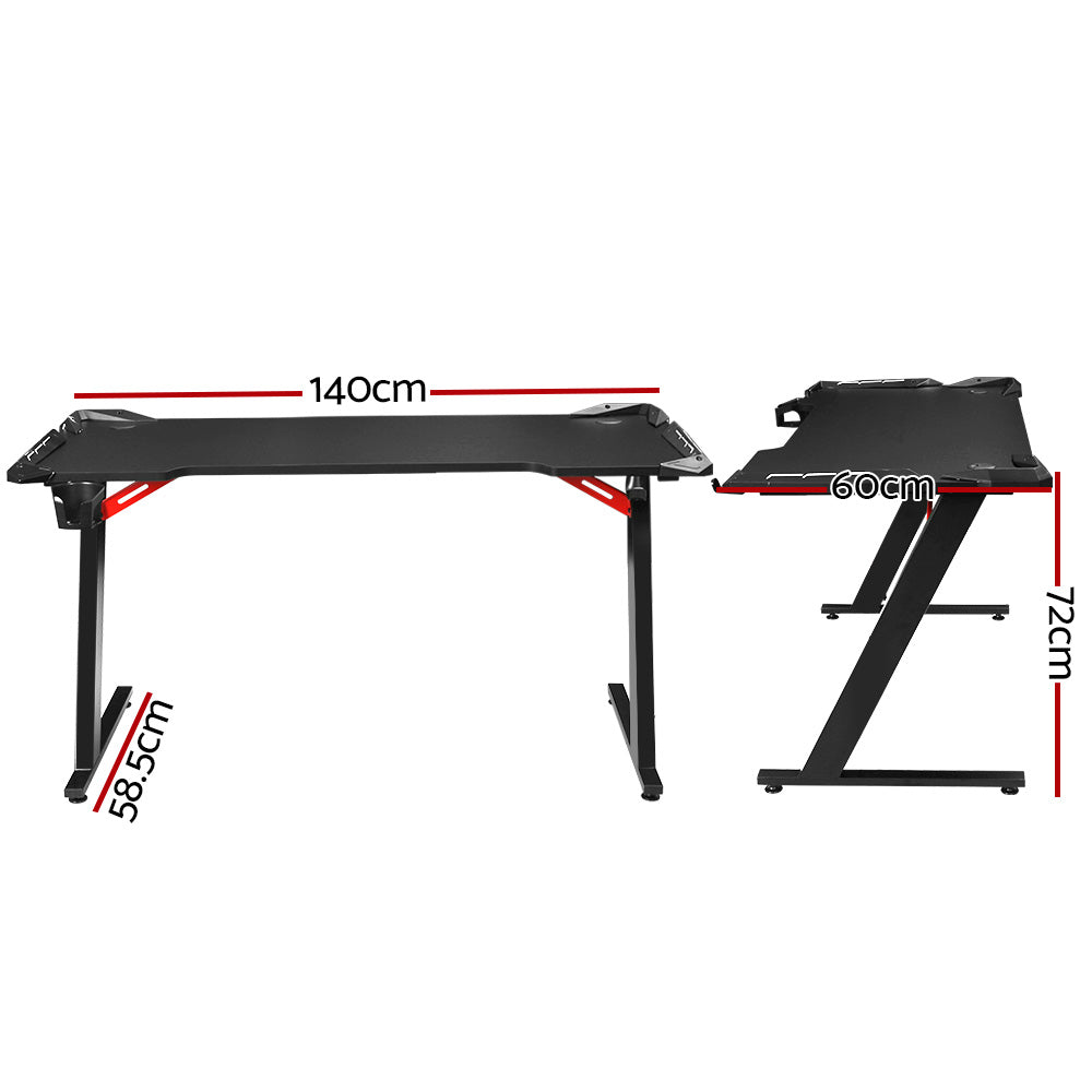Desks: Artiss Gaming Desk Computer Desks LED Light 140CM