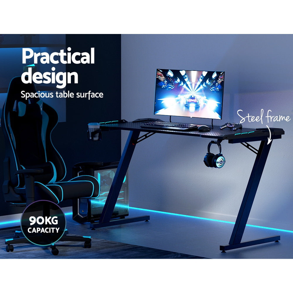 Desks: Artiss Gaming Desk Computer Desks LED Light 140CM