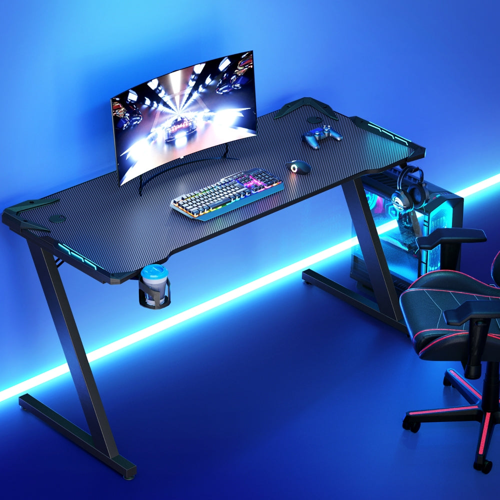 Desks: Artiss Gaming Desk Computer Desks LED Light 140CM