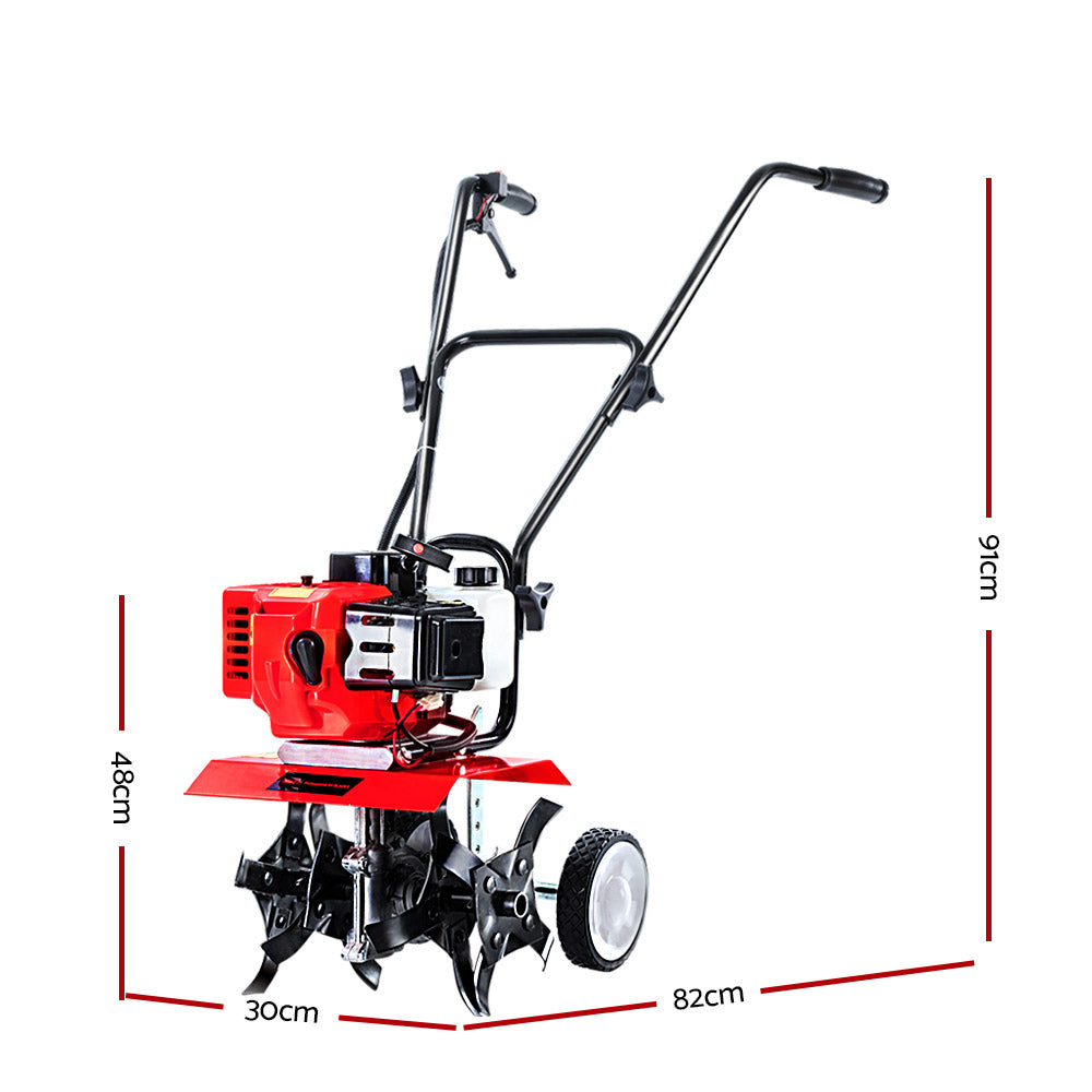 Outdoor Power Equipment: Giantz 65CC Tiller Rototiller Garden Cultivator 4 Blades Soil Power Rotary Hoe