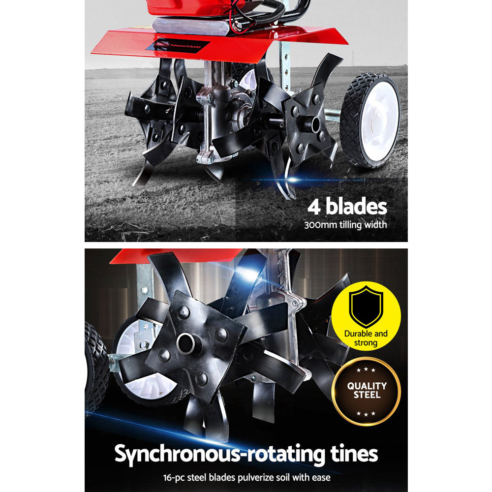Outdoor Power Equipment: Giantz 65CC Tiller Rototiller Garden Cultivator 4 Blades Soil Power Rotary Hoe