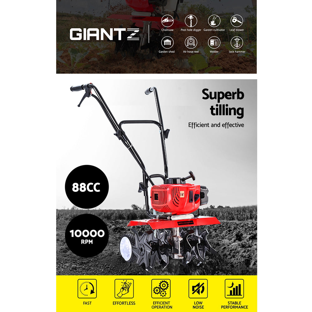 Outdoor Power Equipment: Giantz 65CC Tiller Rototiller Garden Cultivator 6 Blades Soil Power Rotary Hoe