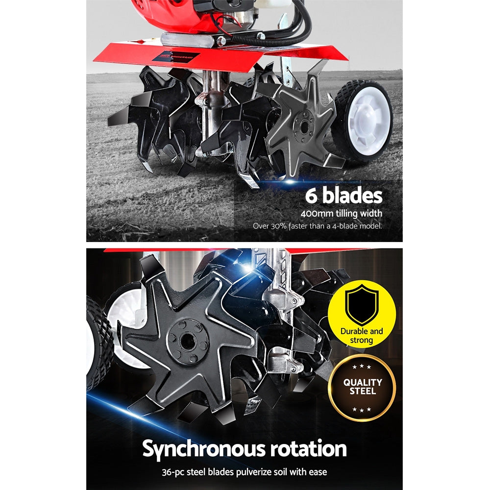 Outdoor Power Equipment: Giantz 65CC Tiller Rototiller Garden Cultivator 6 Blades Soil Power Rotary Hoe