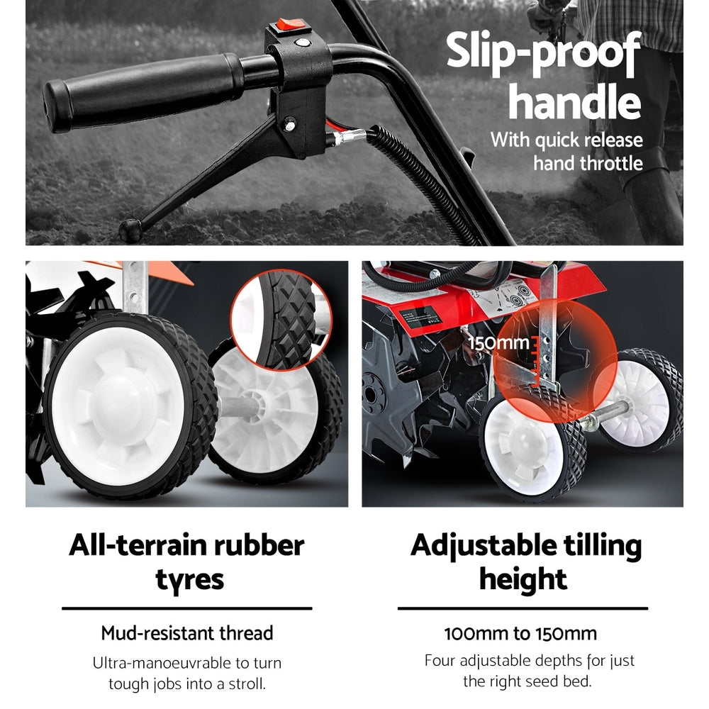 Outdoor Power Equipment: Giantz 65CC Tiller Rototiller Garden Cultivator 6 Blades Soil Power Rotary Hoe