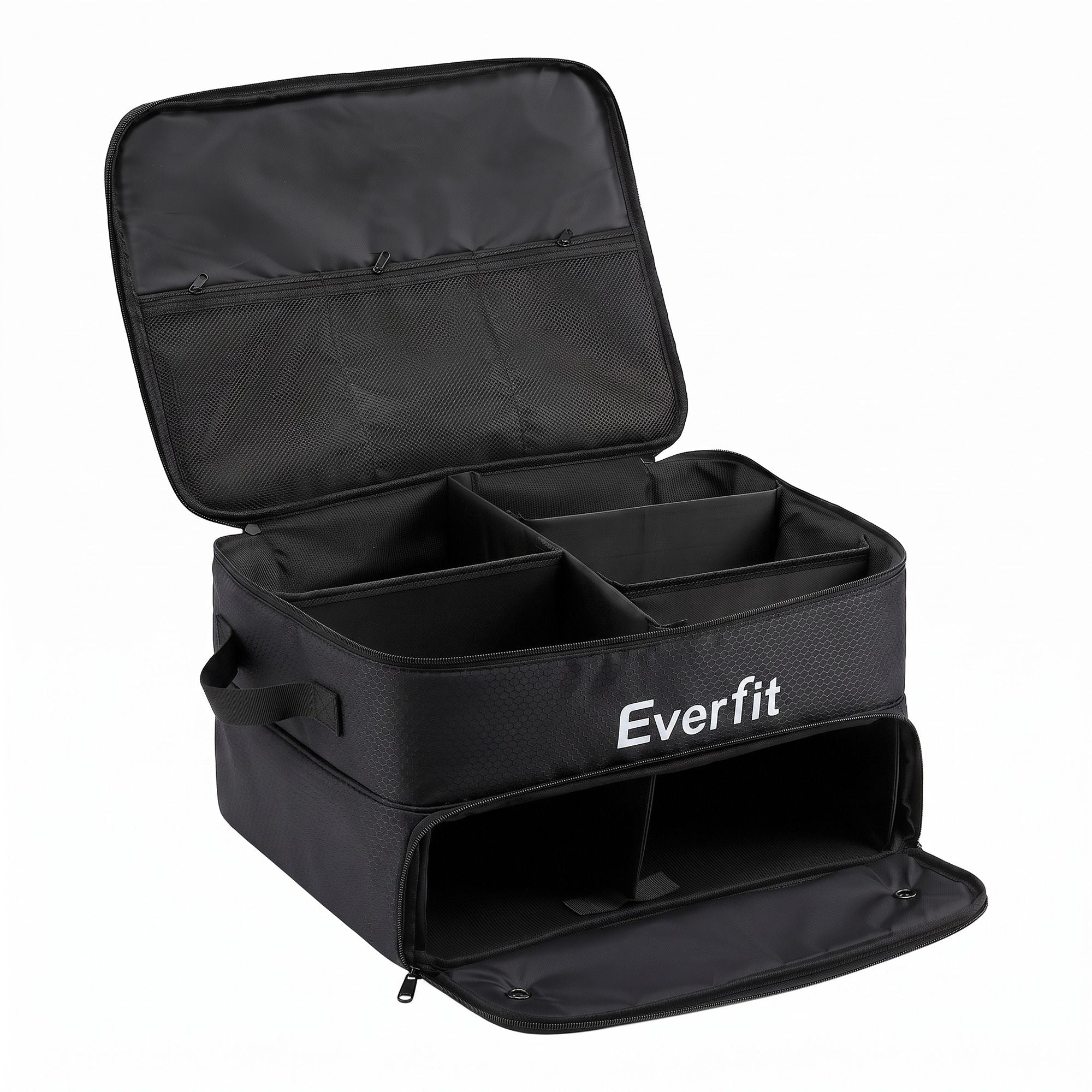 Everfit Golf Trunk Organizer for Car, 2-Tier Golf Storage Bag with Ventilated Shoe Compartment Black