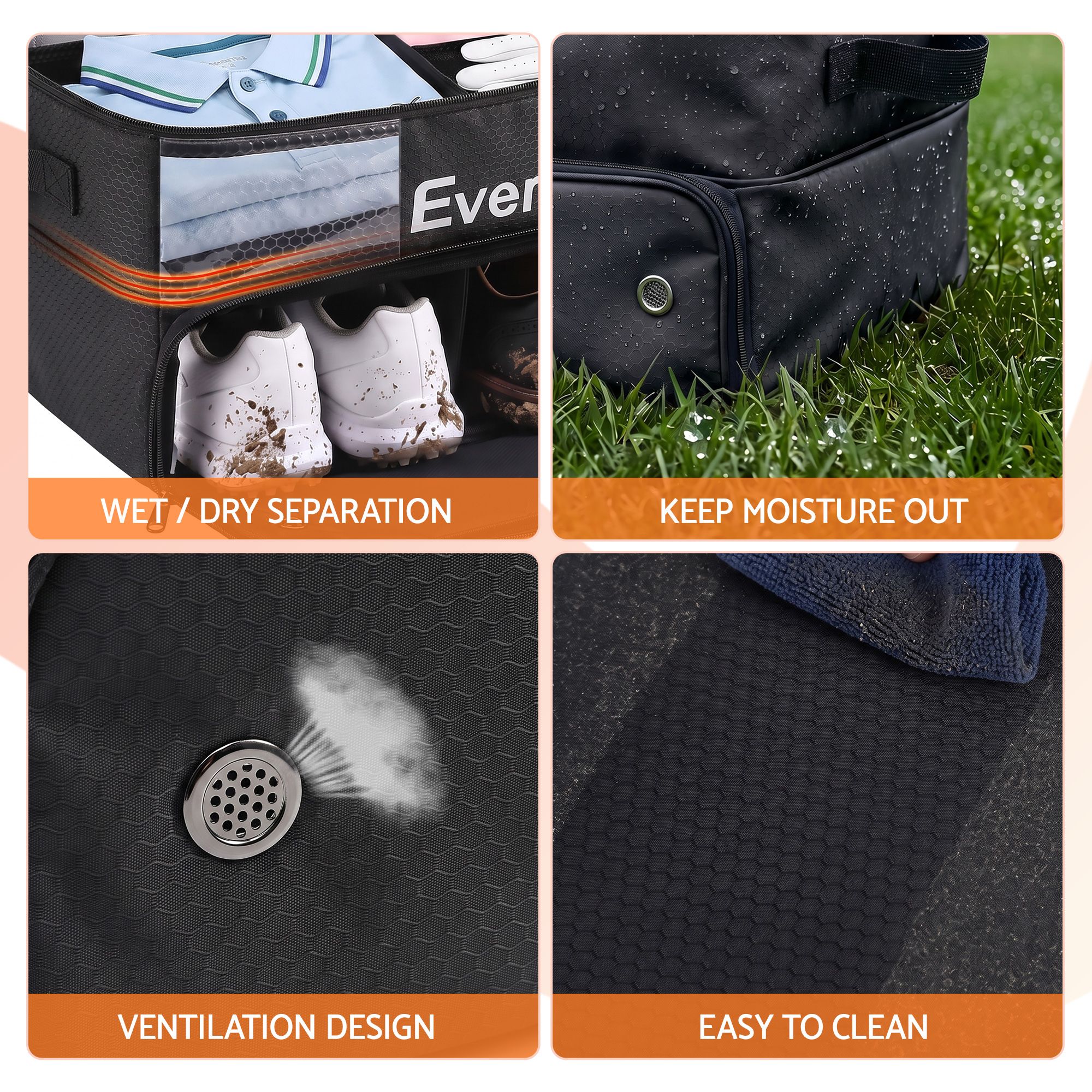 Everfit Golf Trunk Organizer for Car, 2-Tier Golf Storage Bag with Ventilated Shoe Compartment Black