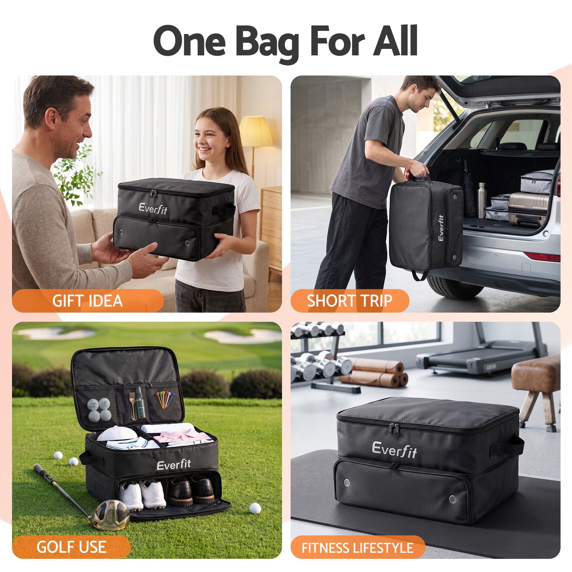Everfit Golf Trunk Organizer for Car, 2-Tier Golf Storage Bag with Ventilated Shoe Compartment Black