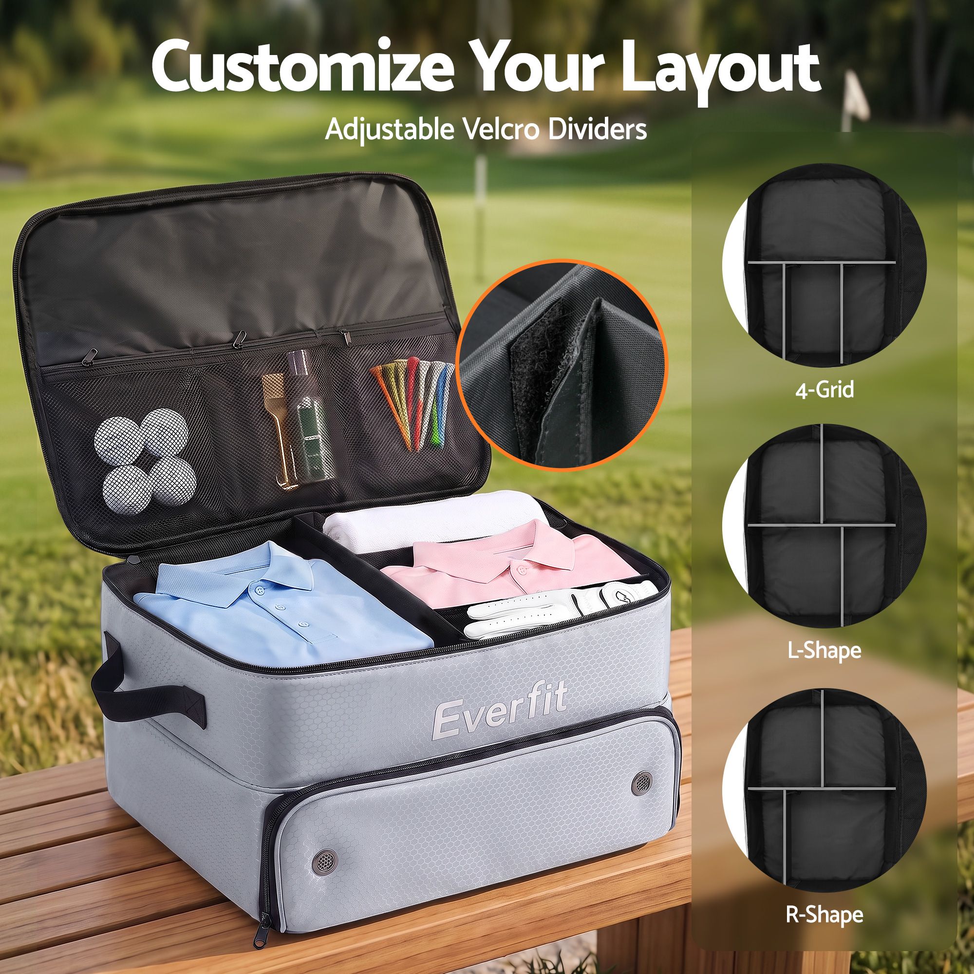 Everfit Golf Trunk Organizer for Car, 2-Tier Golf Storage Bag with Ventilated Shoe Compartment Grey