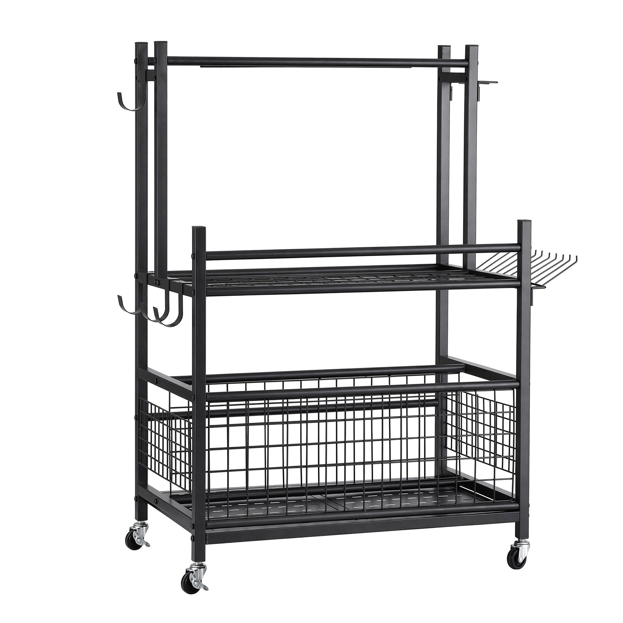 Gardeon Garden Tool Organizer Rack 16 Slots Rolling Garage Storage with Hooks