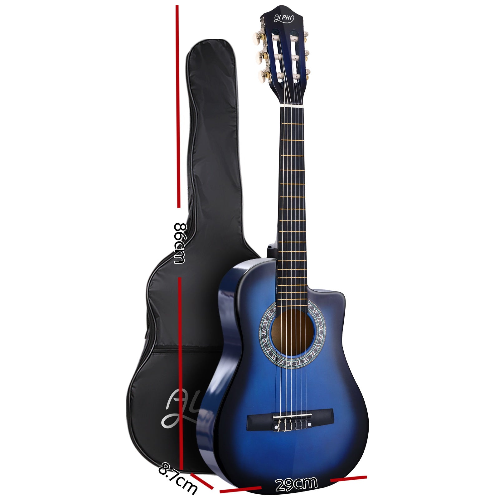 Guitars: Alpha 34 Inch Classical Guitar Wooden Body Nylon String w/ Stand Beignner Blue