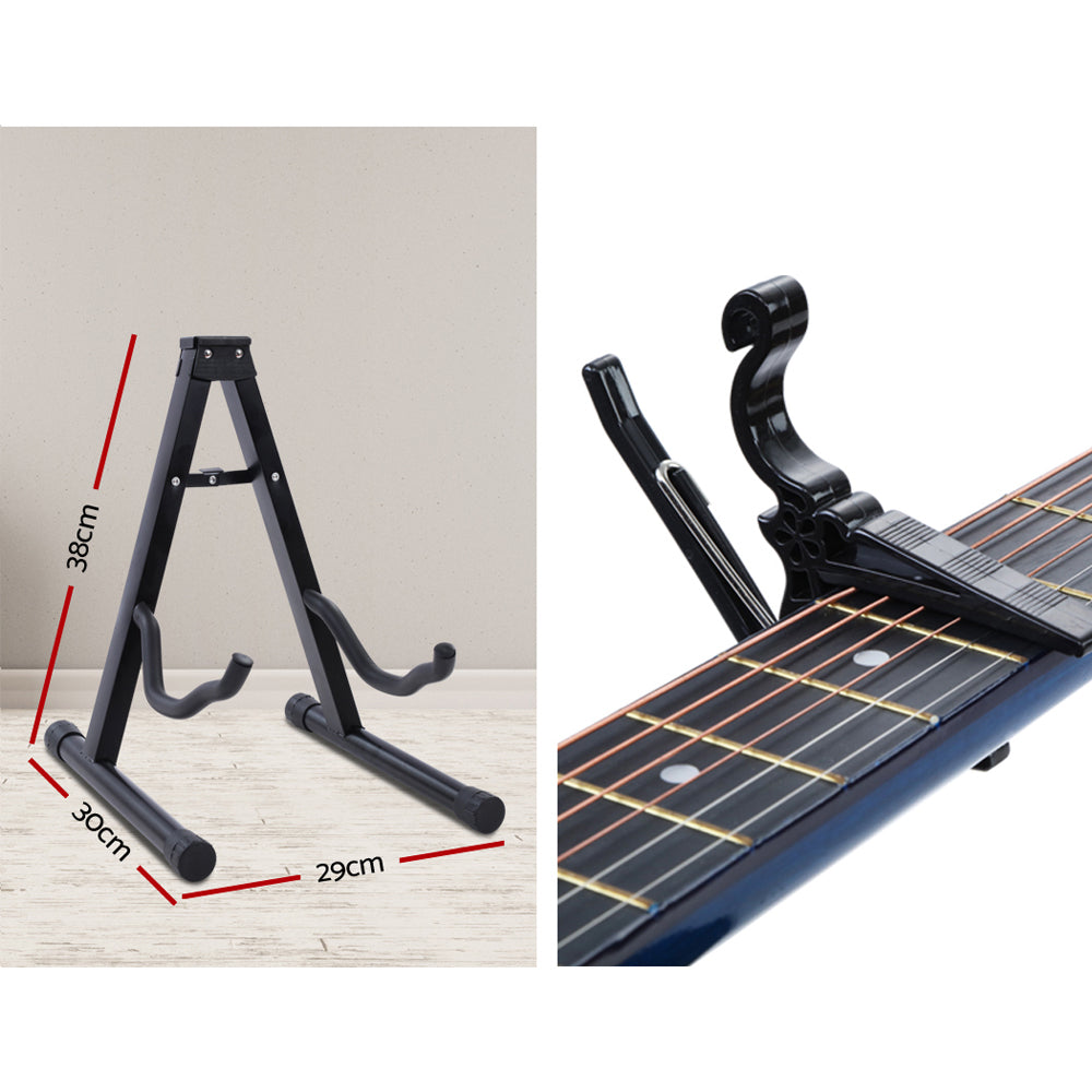 Guitars: Alpha 34 Inch Classical Guitar Wooden Body Nylon String w/ Stand Beignner Blue