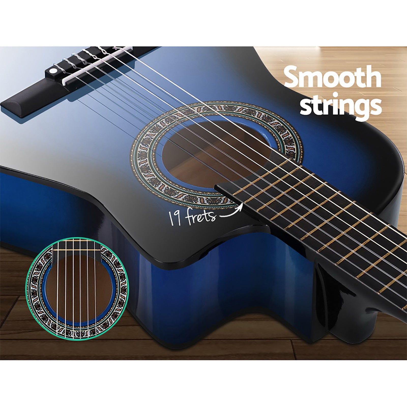 Guitars: Alpha 34 Inch Classical Guitar Wooden Body Nylon String w/ Stand Beignner Blue