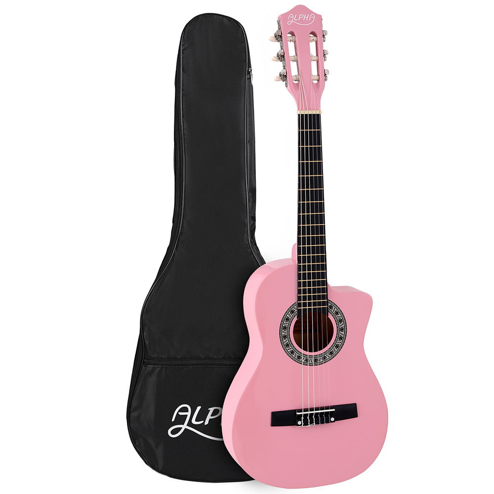 Guitars: Alpha 34 Inch Classical Guitar Wooden Body Nylon String Beginner Kids Gift Pink