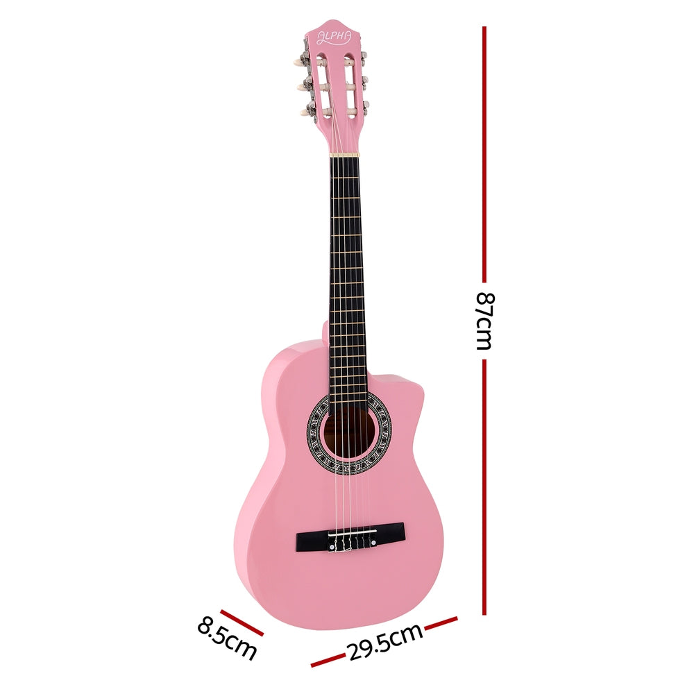 Guitars: Alpha 34 Inch Classical Guitar Wooden Body Nylon String Beginner Kids Gift Pink