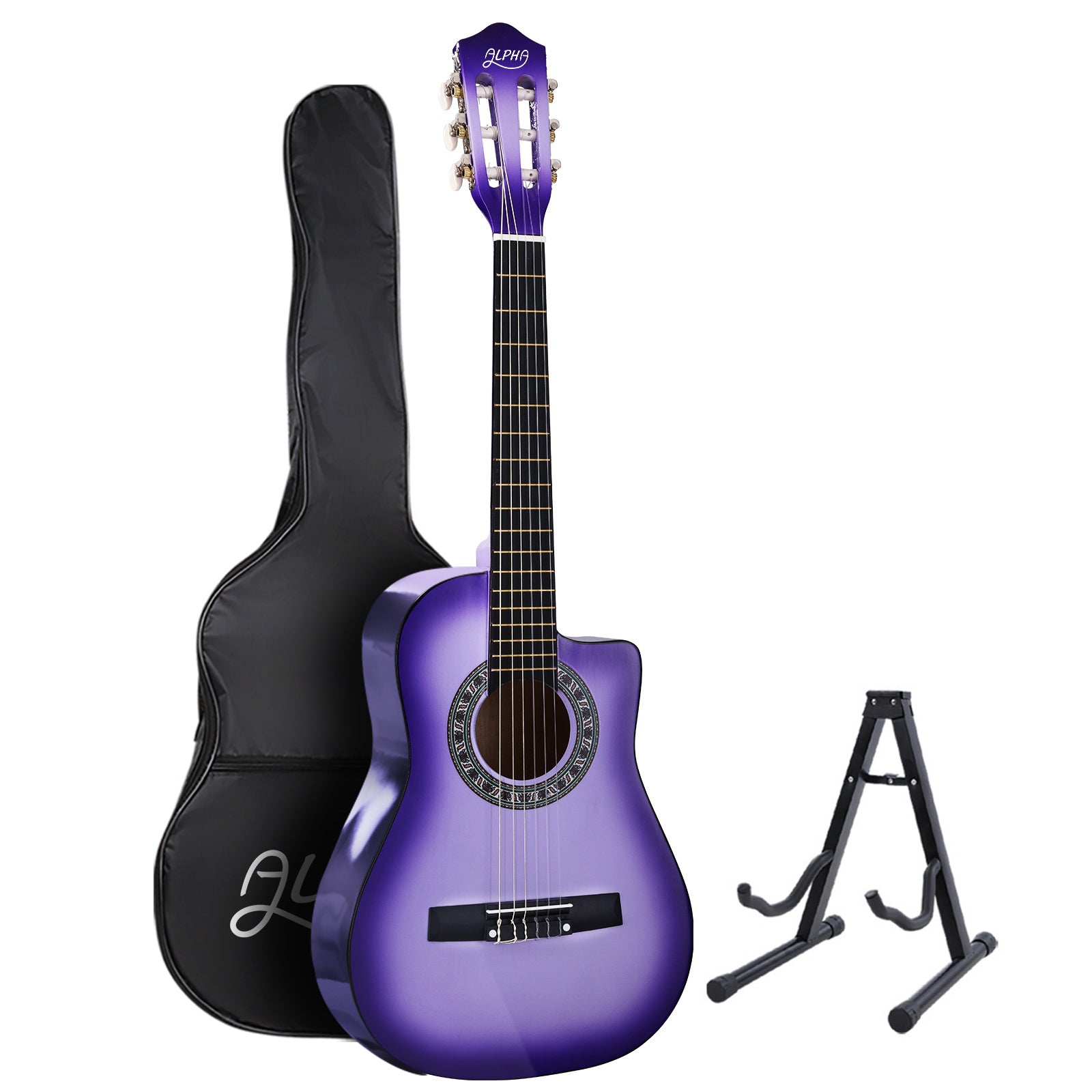 Guitars: Alpha 34 Inch Classical Guitar Wooden Body Nylon String w/ Stand Beignner Purple