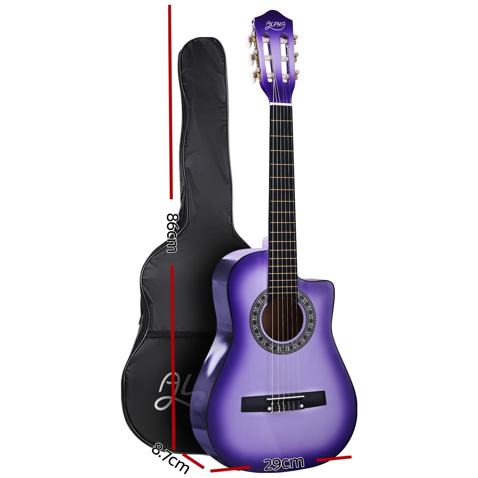 Guitars: Alpha 34 Inch Classical Guitar Wooden Body Nylon String w/ Stand Beignner Purple