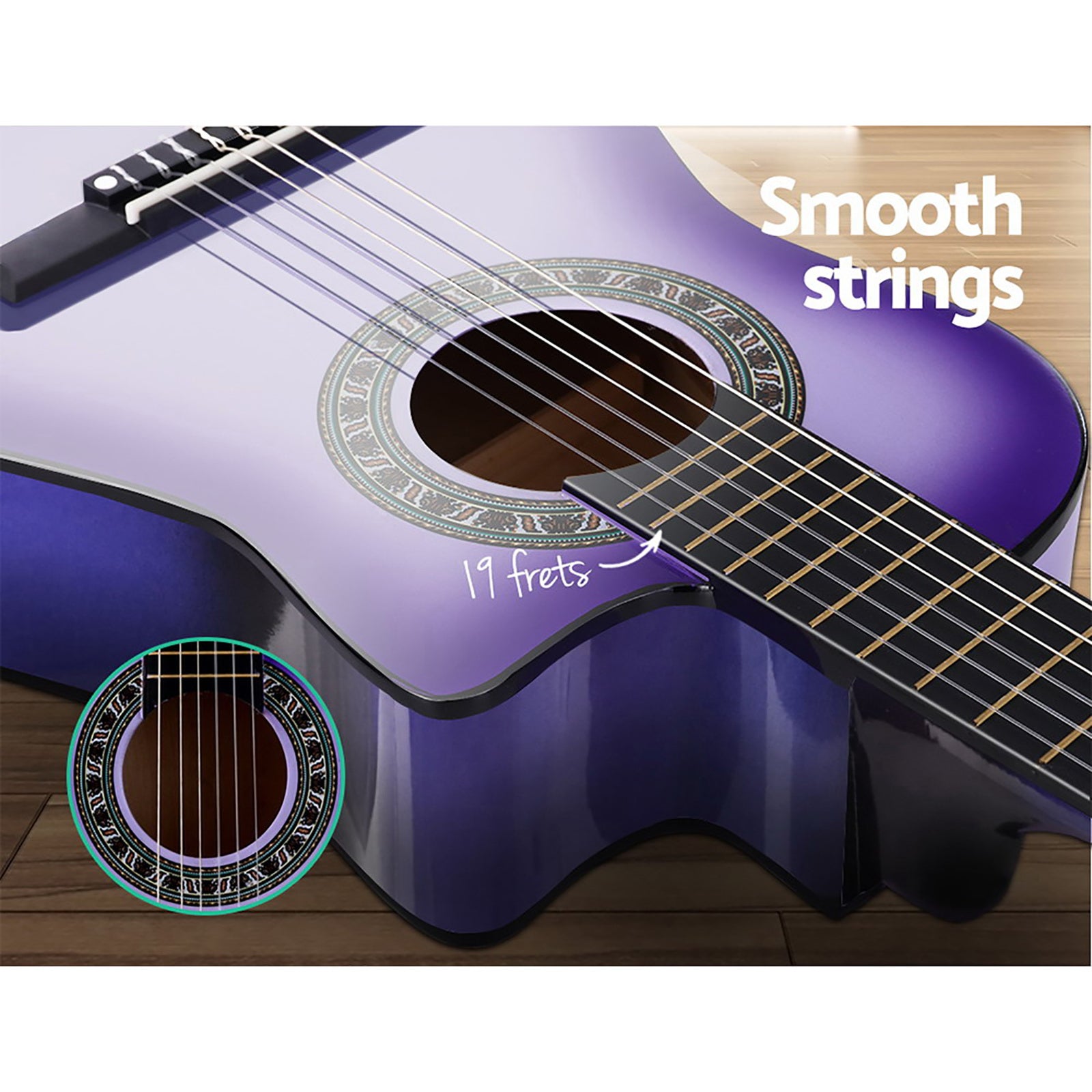 Guitars: Alpha 34 Inch Classical Guitar Wooden Body Nylon String w/ Stand Beignner Purple