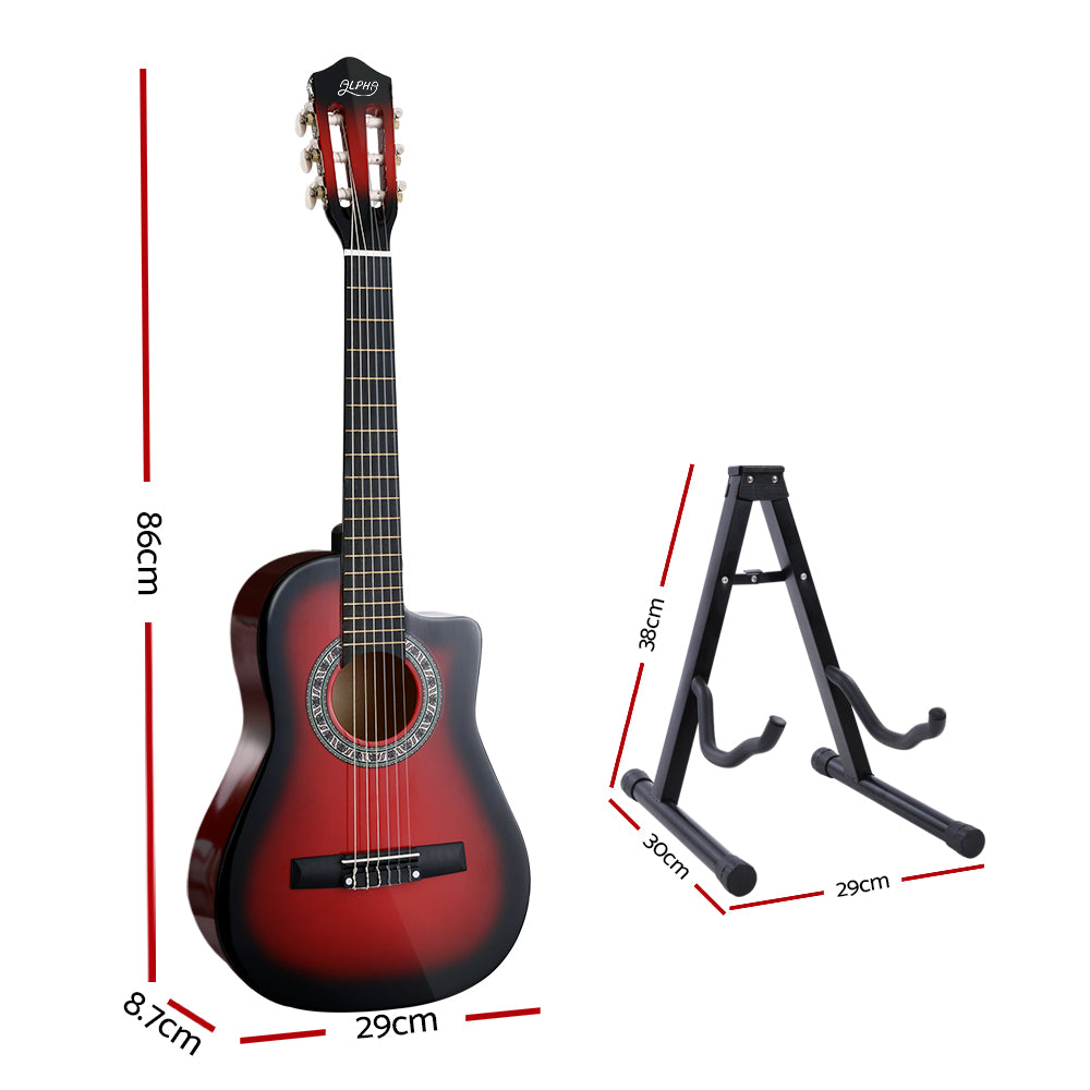 Guitars: Alpha 34 Inch Classical Guitar Wooden Body Nylon String w/ Stand Beignner Red
