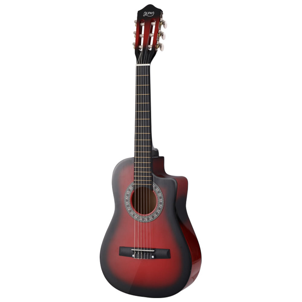 Guitars: Alpha 34 Inch Classical Guitar Wooden Body Nylon String w/ Stand Beignner Red