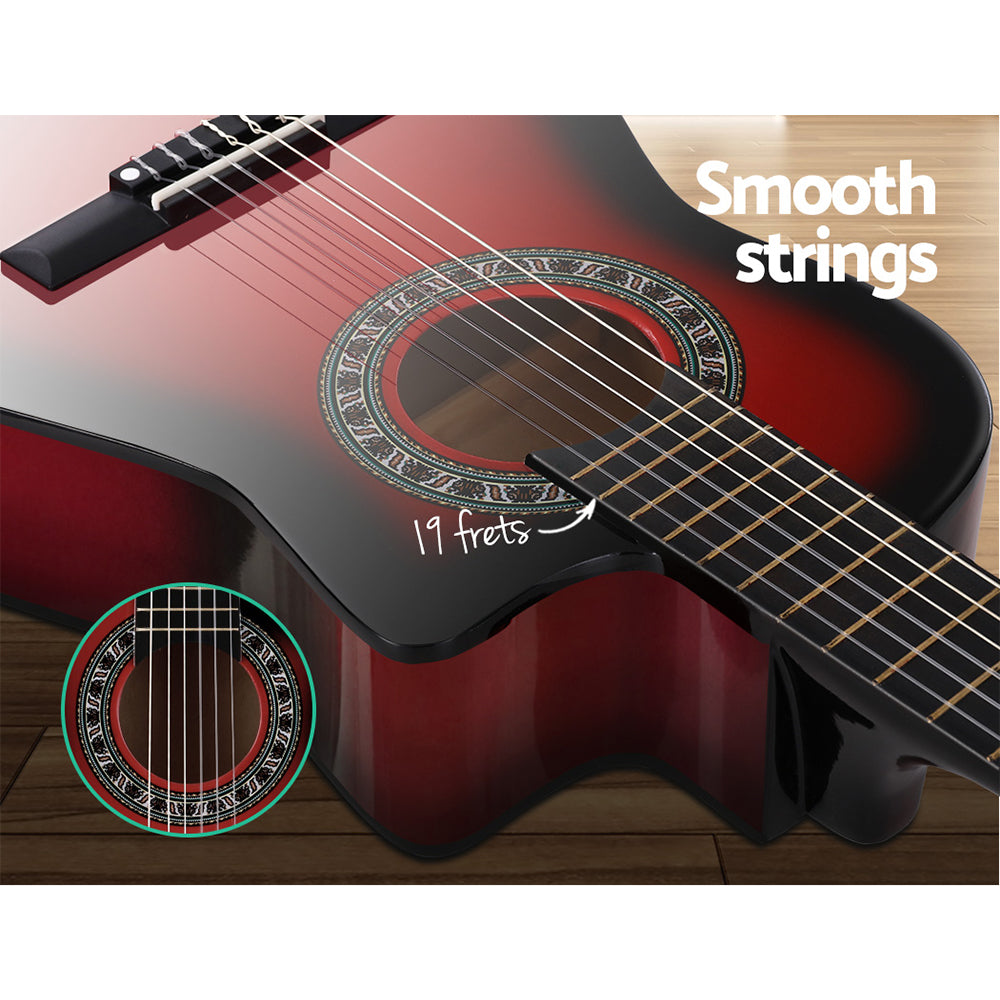 Guitars: Alpha 34 Inch Classical Guitar Wooden Body Nylon String w/ Stand Beignner Red
