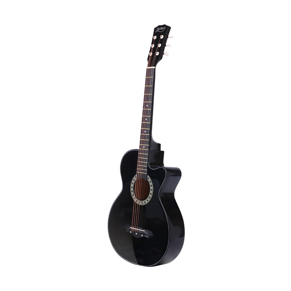 Guitars: Alpha 38 Inch Acoustic Guitar Wooden Body Steel String Full Size Cutaway Black