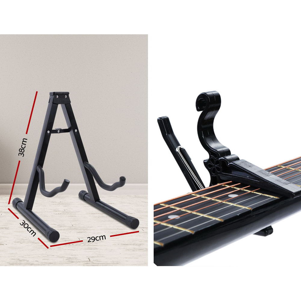 Guitars: Alpha 38 Inch Acoustic Guitar Wooden Body Steel String Full Size w/ Stand Black