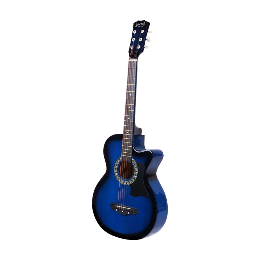 Guitars: Alpha 38 Inch Acoustic Guitar Wooden Body Steel String Full Size Cutaway Blue