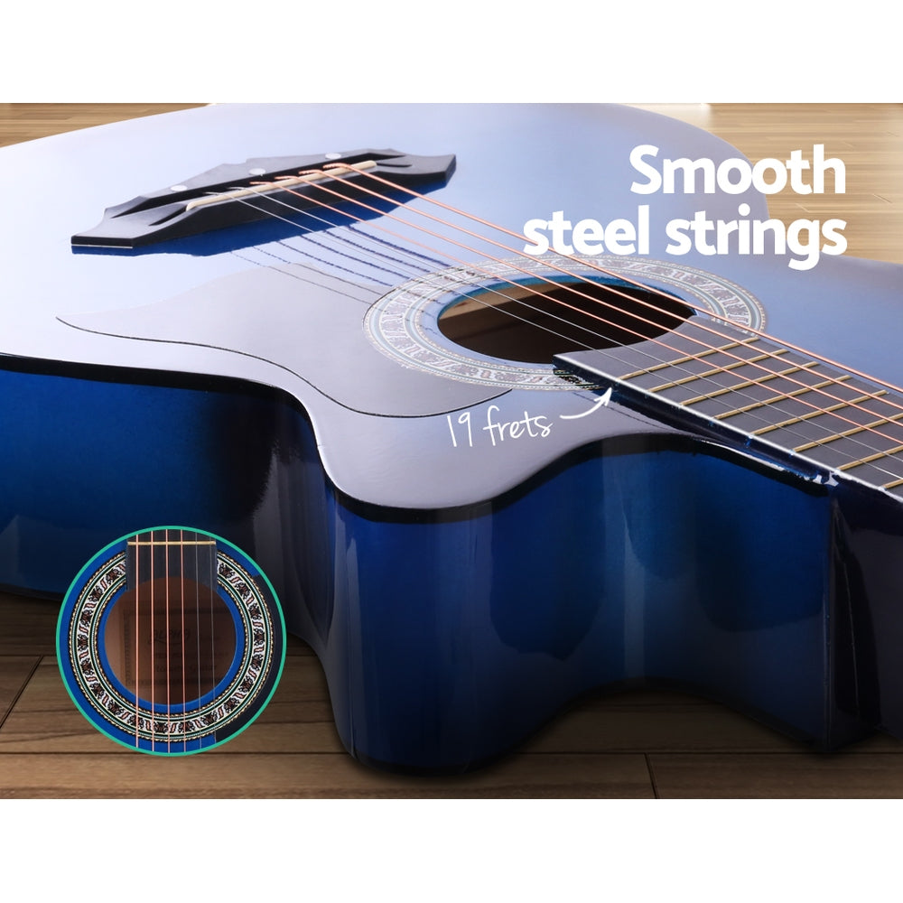 Guitars: Alpha 38 Inch Acoustic Guitar Wooden Body Steel String Full Size Cutaway Blue